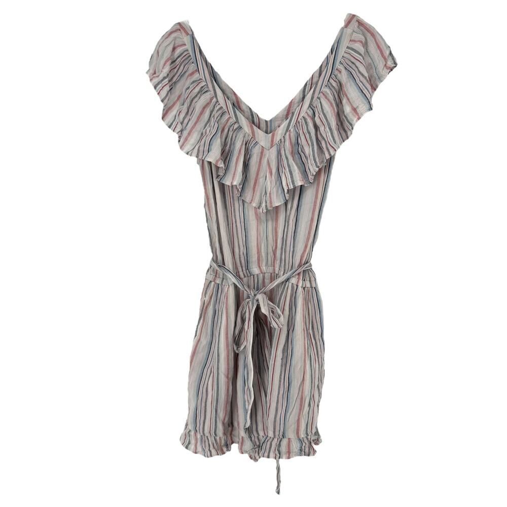 American Eagle Outfitters Romper XS Ruffle V Neck Red White Blue Stripe Belted